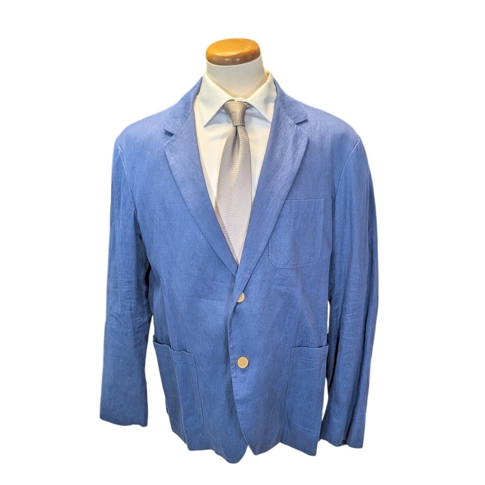 Vince XL Blue Linen Cotton Blazer Italian Fabric Casual Sport Coat Men